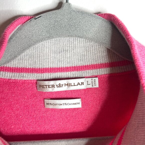 Peter Millar Bright Pink Cotton Cashmere Quarter Zip Sweater Vest Preppy Golf L - Picture 2 of 3